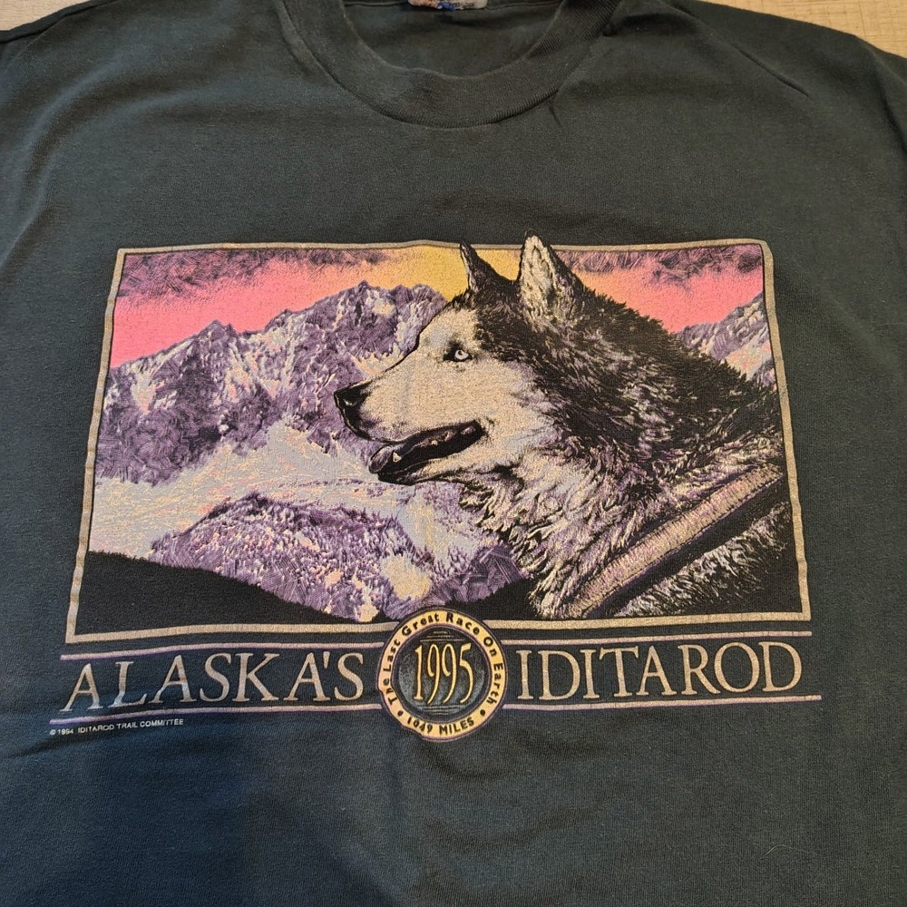 Vintage 1995 Iditarod Alaska Sled Dog Race T-Shirt Hanes Beefy-T Single Stitch L